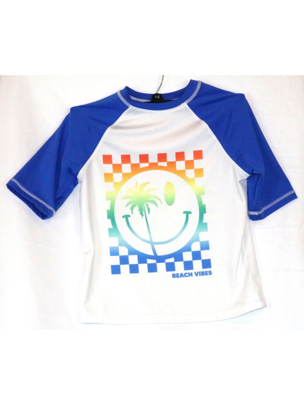 Wonder Nation Boys Rash Guard Swim Shirt Raglan White with Blue Size M (8)